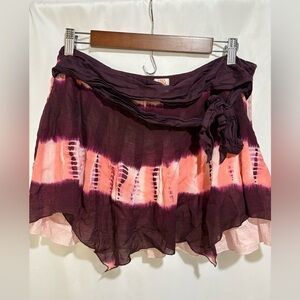 Free People Boho Tie Dye Mini Skirt Wrap Style Flowy Festival Size 6